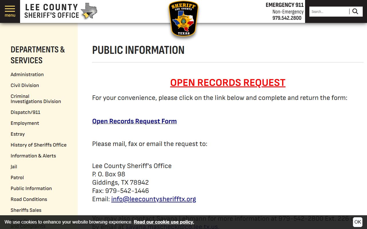 Lee County inmate records public information request instructions