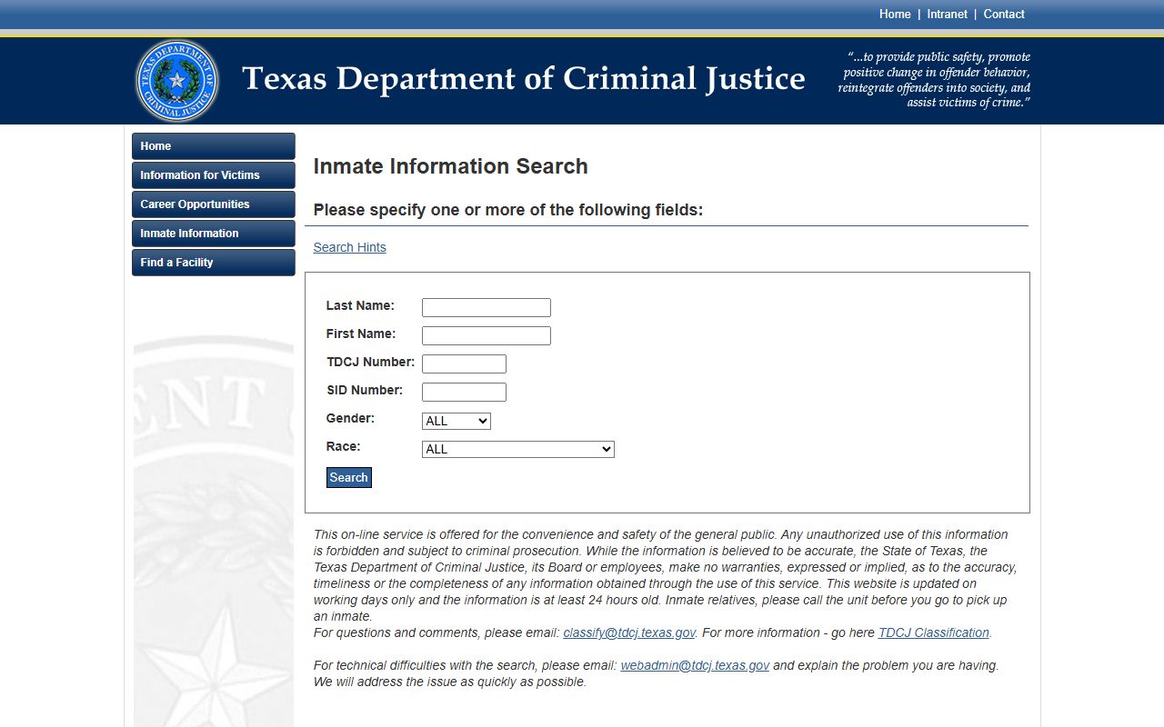 Lee County inmate search through TDCJ state prison locator